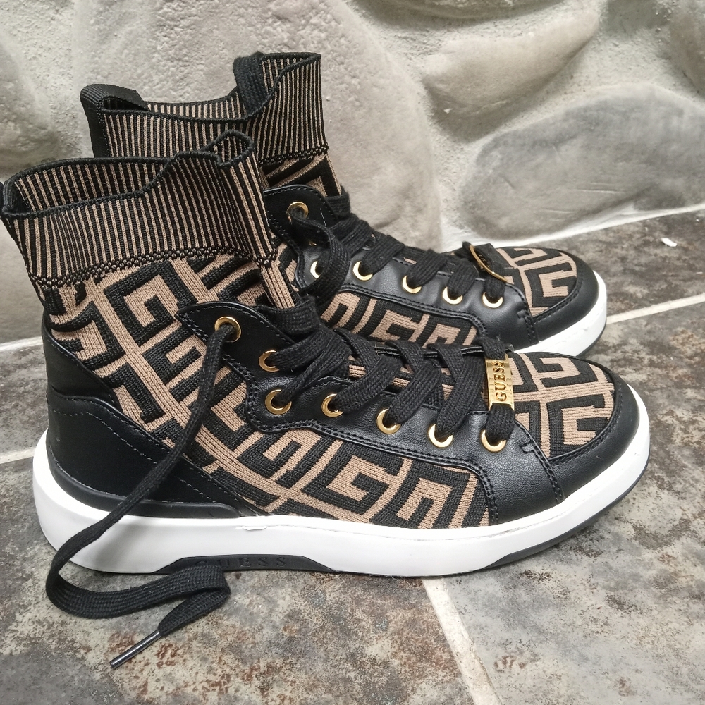 Guess Designer High-Top Sneakers with Gold Accents